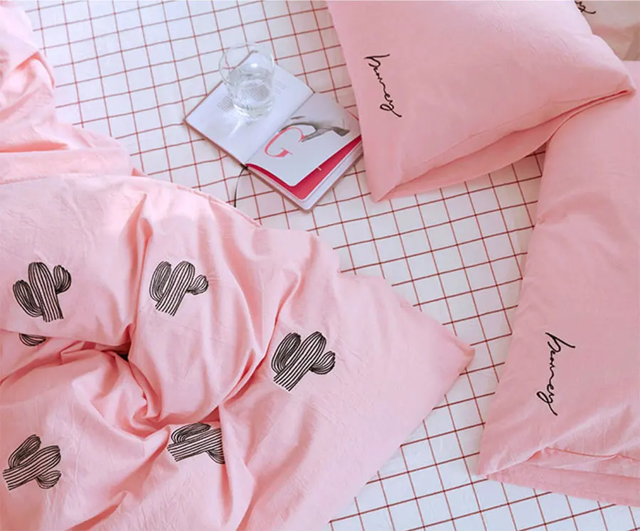 

cute cartoon cactus bedding set teen kid,full queen King cotton white pink double home textile bed sheet pillow case duvet cover