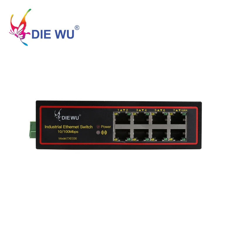DIEWU 8 Порты промышленный Ethernet коммутатор 10/100 Мбит сетевой коммутатор DIN Rail Тип сетевой адаптер VLAN сигнал усиления