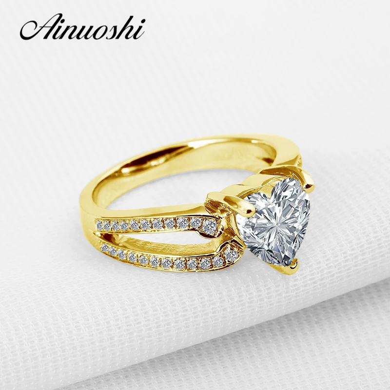 AINUOSHI 14K Yellow Gold Heart Ring 2.5 ct Sona Simulated Diamond Double Layer Lovers Proposal Wedding Engagement Ring for Women