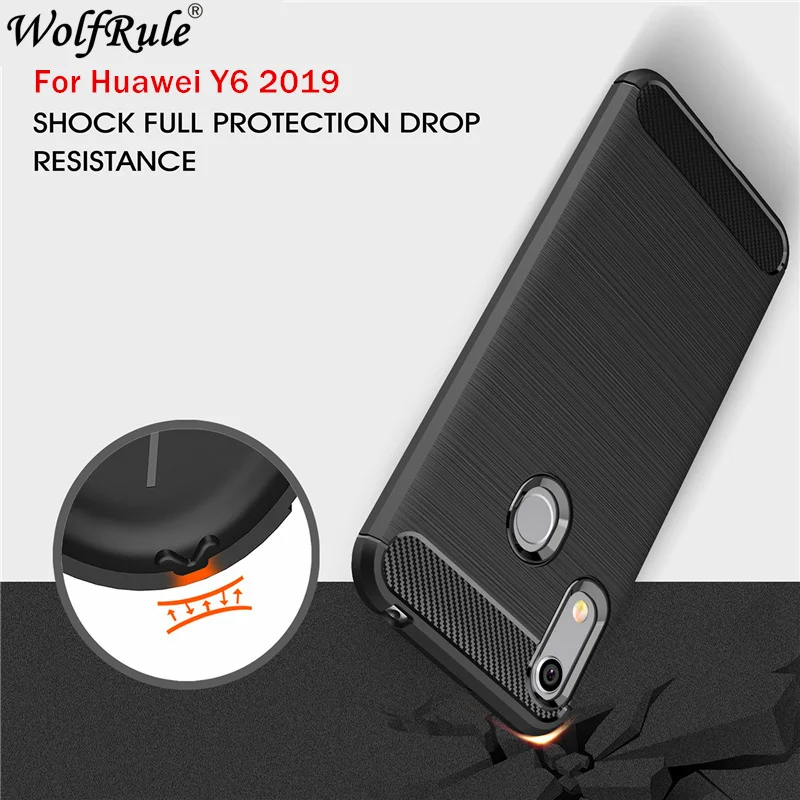 Чехол wolflule для Huawei Y6 2019 Модный чехол из углеродного волокна силиконовый