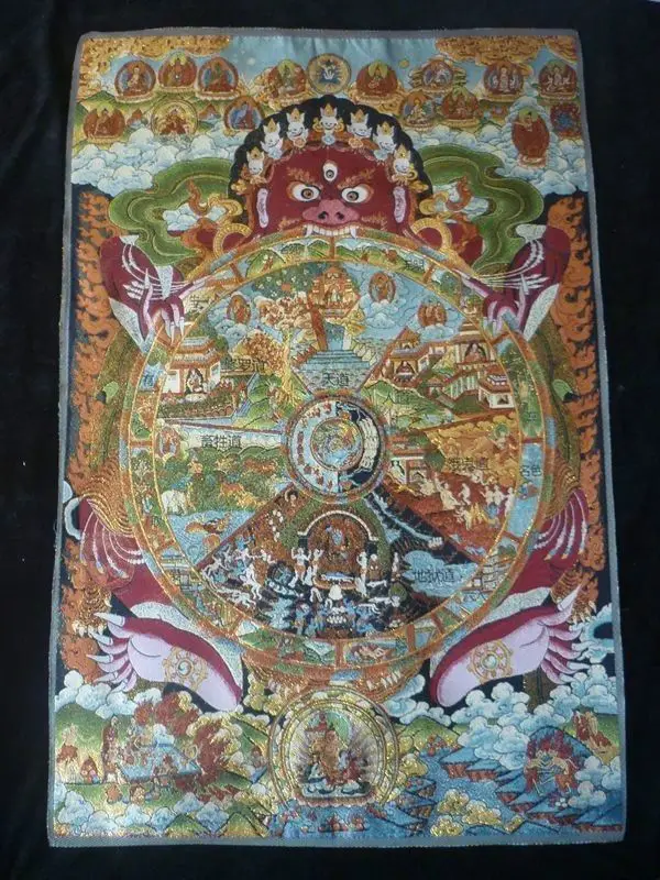 

Exquisite Chinese Tibetan Buddhist Silk Inwrought Buddha Thangka