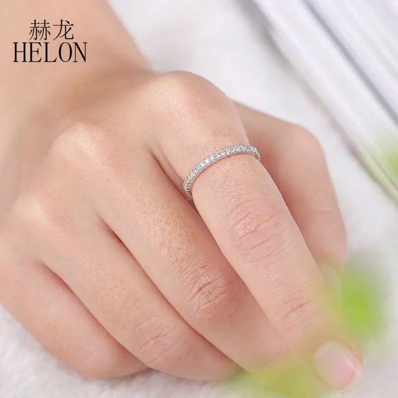 HELON 1,5 мм широкий браслет с натуральными бриллиантами 0.33CT обручальное кольцо из белого золота 10 к женское Ювелирное кольцо с бриллиантами