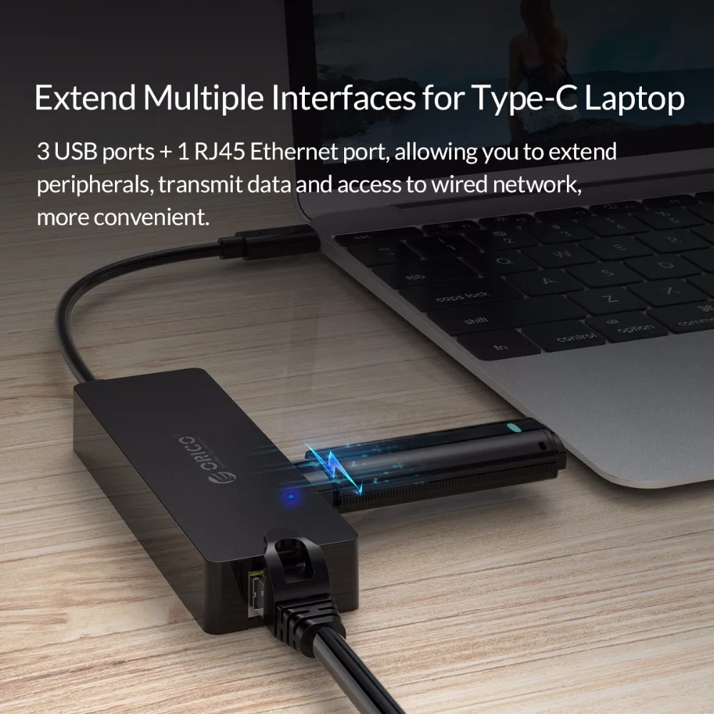 USB Концентратор ORICO 4 в 1 Type-C к RJ45/USB3.0 концентратор Мини Deak адаптер 15 см