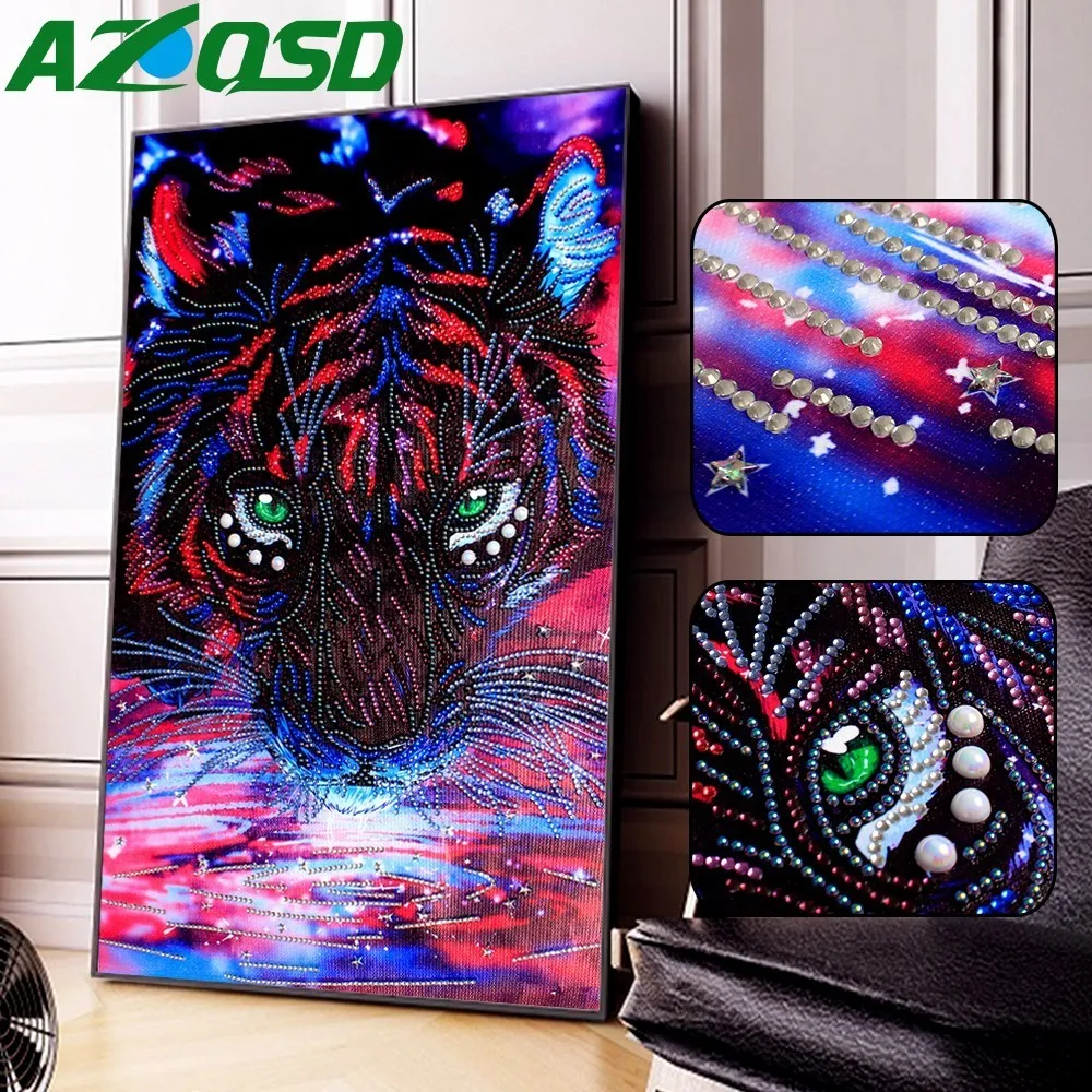 AZQSD Алмазная картина тигр Специальная Форма Стразы частичная круглая дрель 5D DIY