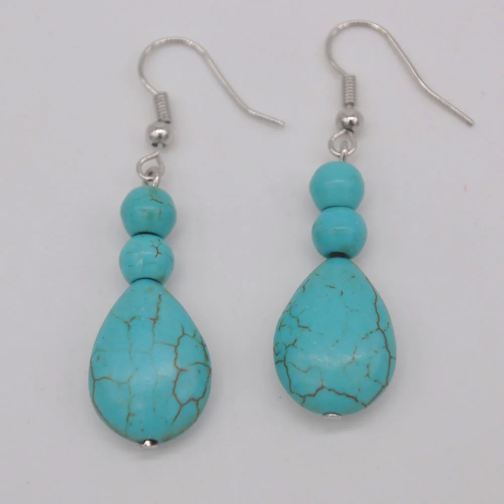 Зеленый красный камень Howlite бусины Висячие серьги ювелирные изделия для женщин подарок