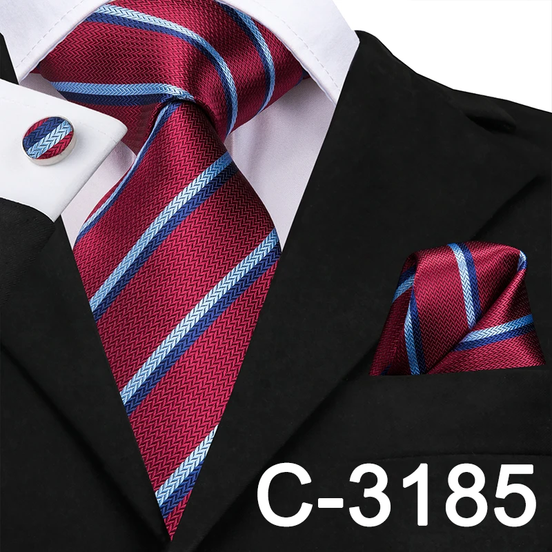 C-3185 Hi-Tie Официальный мужской темно-синий клетчатый галстук шелковый галстук для банкета свадьбы деловой ГАЛСТУК носовой Запонки Набор C-326 - Цвет: C-3185