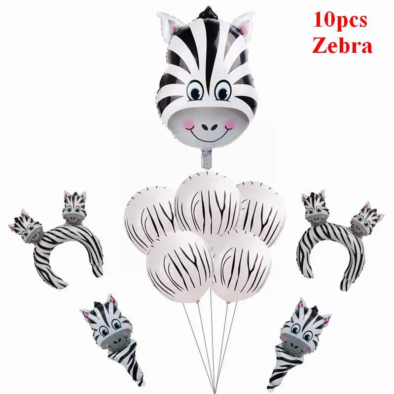 zebra GIHOO 10 шт джунгли животные Тигр обезьяна зебра жираф корова воздушные гелиевые шары Дети сафари День Рождения Декор на тему зоопарка поставки - Цвет: zebra
