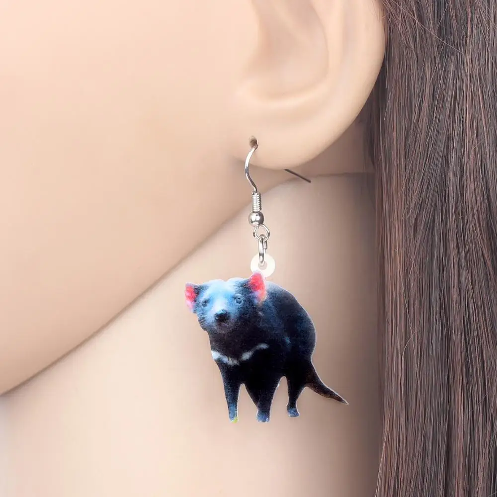 WEVENI Acrylic Black Australian Tasmanian Devil Earrings Dangle Drop Fashion Animal Jewelry For Women Girls Lovers Charm Gift | Украшения и