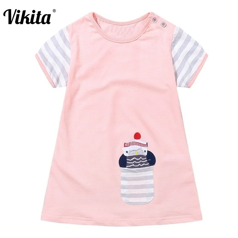 VIKITA Girls Dress Cartoon Baby Princess Dresses Children Clothing Striped Clothes Kids Cotton Vestidos JM6744 mix | Детская одежда и