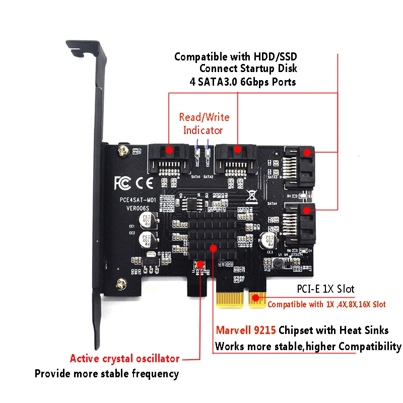 4 порта SATA 6 Гбит/с PCI Express плата контроллера e к III адаптер/конвертер с теплоотводом