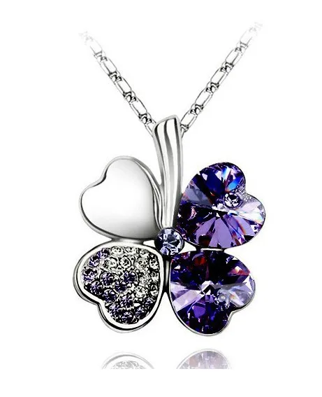 silver darkpurple Модные ювелирные изделия серебряного цвета австрийский кристалл ожерелье четыре листа Листья клевера сердце ожерелье со стразами ювелирные изделия - Окраска металла: silver darkpurple