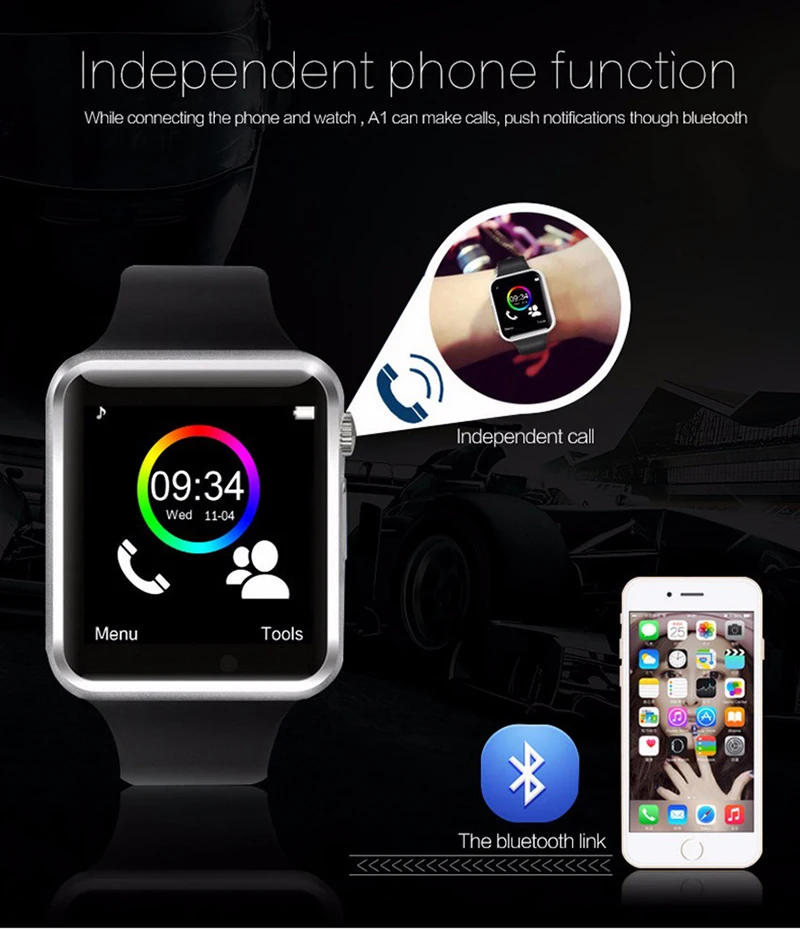 A1 наручные часы Bluetooth Смарт для мужчин женщин Спорт Шагомер TF SIM Камера Smartwatch Iphone