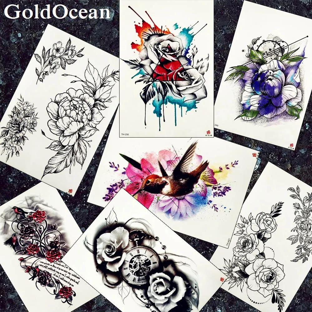 

Bracelet Large Tattoos Temporary Women Chest Waist Flash Flower Fake Tatoos Girl Black Sketch Rose Water Transfer Tattoo Arm Art