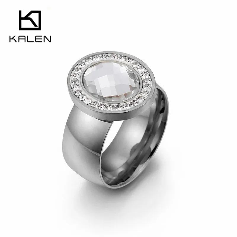 

KALEN Stainless Steel Dubai Gold Rings For Women Full Rhinestone Big Finger Rings For Party Engagement Cheap Rings Jewelry
