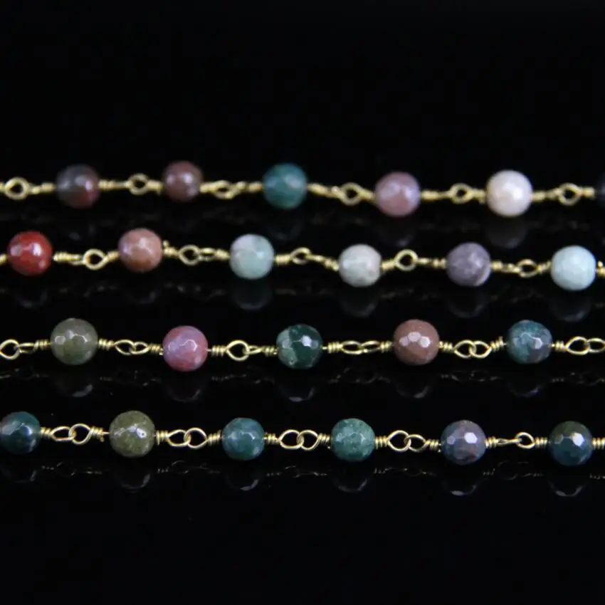 Натуральный индийский агат латунная проволочная обернутая цепь камень 6 мм