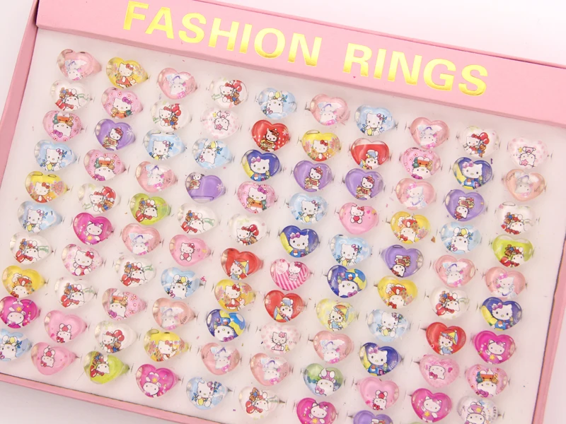 100 шт. акриловые кольца Hello Kitty для детей с героями мультфильмов в виде сердца