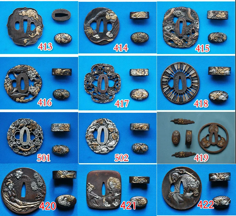 Винтажная медная латунная защита резьба Tsuba Fuchi Kashira фитинг японские мечи