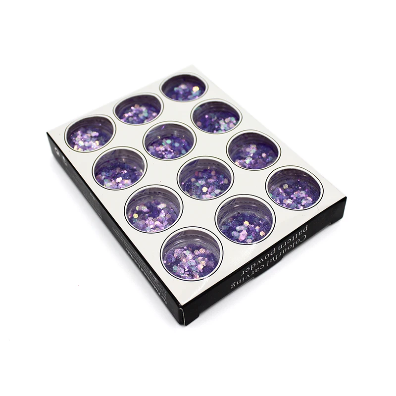 Блестящие Блестки для дизайна ногтей 12 цветов темно синие и фиолетовые
