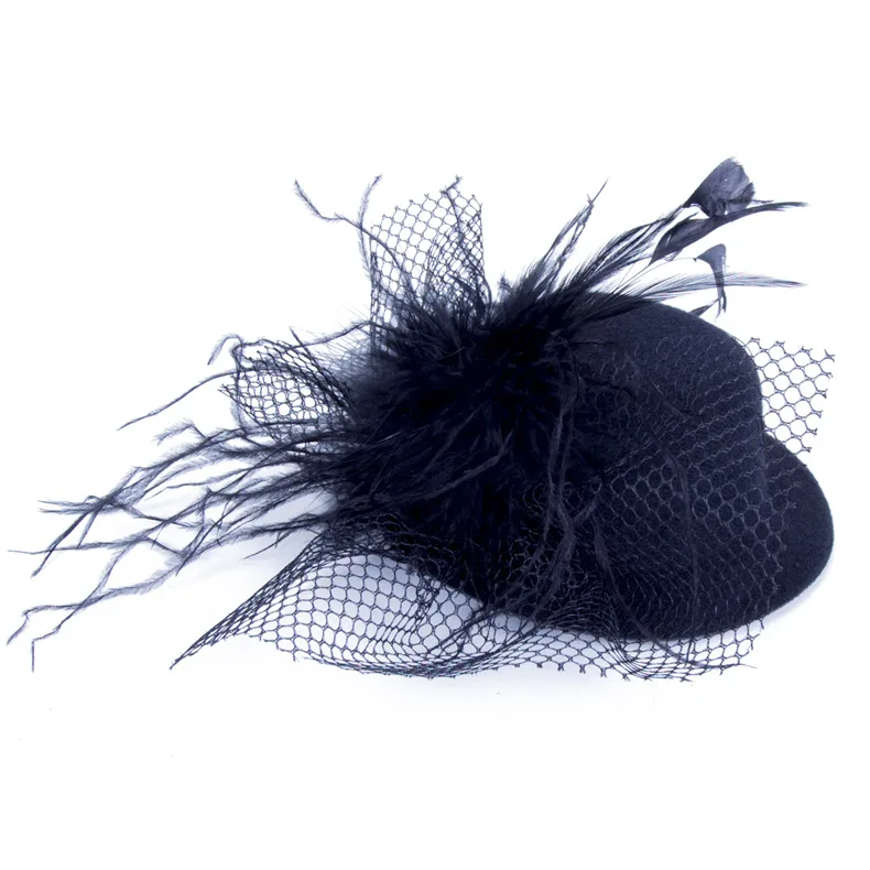 BLACK AWAYTR, 1 шт., дамские черные мини-шляпы, головной убор заколка для волос, костюм, аксессуары для волос, элегантные женские сетчатые вечерние головные уборы - Цвет: BLACK