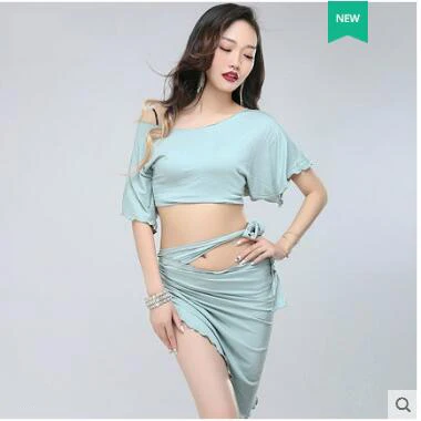 Светло-зеленый Костюм Bellydance Woman Belly Dance set модальный топ и модный шарф живота Танцевальная одежда Юбка - Цвет: Светло-зеленый