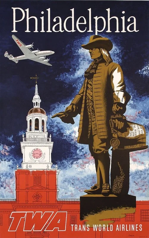 Винтаж Fly TWA World Travel Philadelphi Ретро плакат Холст Картина DIY стены бумага плакаты украшения для дома подарок - Цвет: Синий