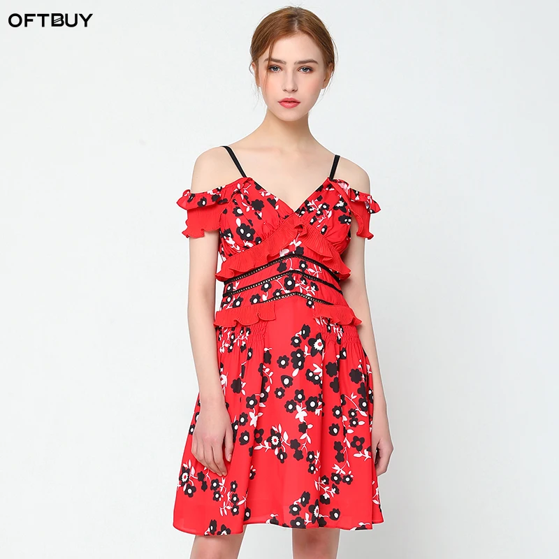Oftbuy 2018 Новый Повседневное Женская летняя обувь весеннее платье платья в богемном