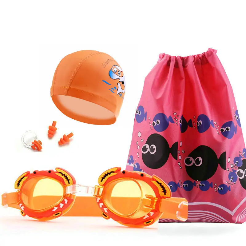 Set I 4pcs Набор из 4 шт., очки для плавания для мальчиков, водонепроницаемые, противотуманные, с защитой от ультрафиолета, для девочек, очки для плавания, для детей, с рисунком, для бассейна, очки, сумка - Цвет: Set I 4pcs