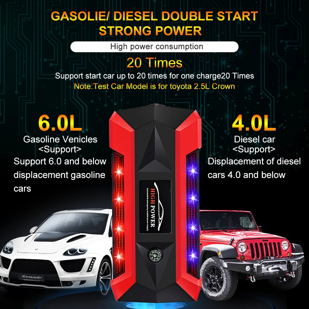 89800 mAh автомобиль скачок стартер для бензин 8L Diesel 6L лучшие 600A Booster Мощность банк