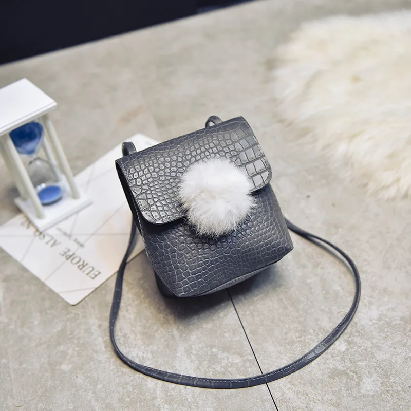 

Fashion women Dinner Bag Lady Casual Clutch PU hasp crocodile hair ball single shoulder hand -45