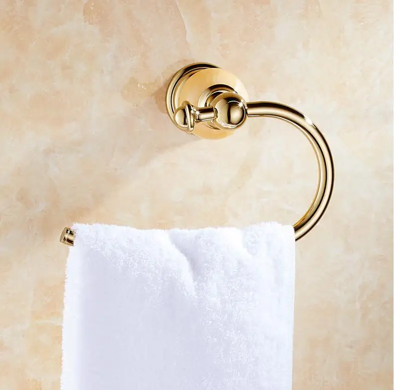 towel ring Роскошный золотой отделкой Аксессуары для ванной комнаты Комплект крюк робы, Бумага держатель, Полотенца бар, мыло Корзина Ванная комната оборудование комплект - Цвет: towel ring