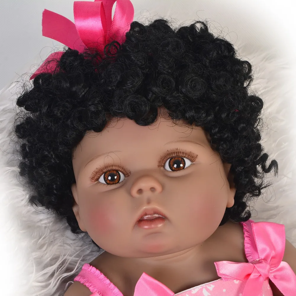 

23'' Black Doll Reborn Babies Full Silicone Vinyl Body Reborn Dolls Princess Playmates Curved Hair Baby Toys Girl Christmas Gift