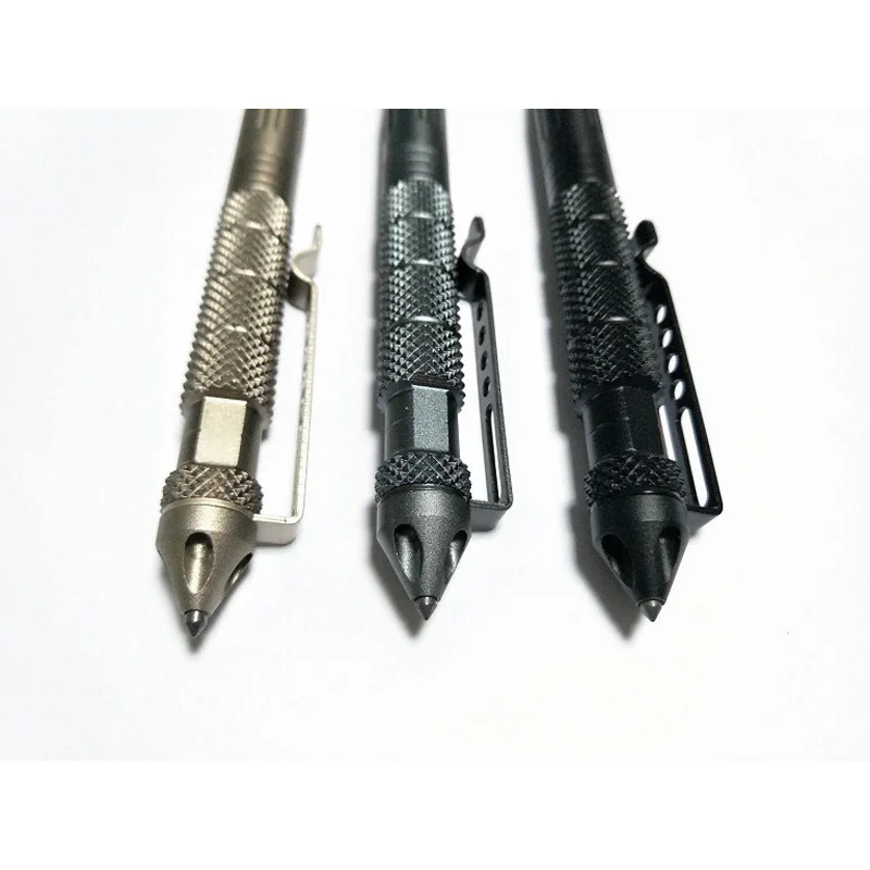Beli 10 Pcs/lot Metal Ballpoint Pen Paduan Aluminium Penerbangan Anti-Slip Pena Taktis Pertahanan Multi-Fungsional Alat Pena Outdoor