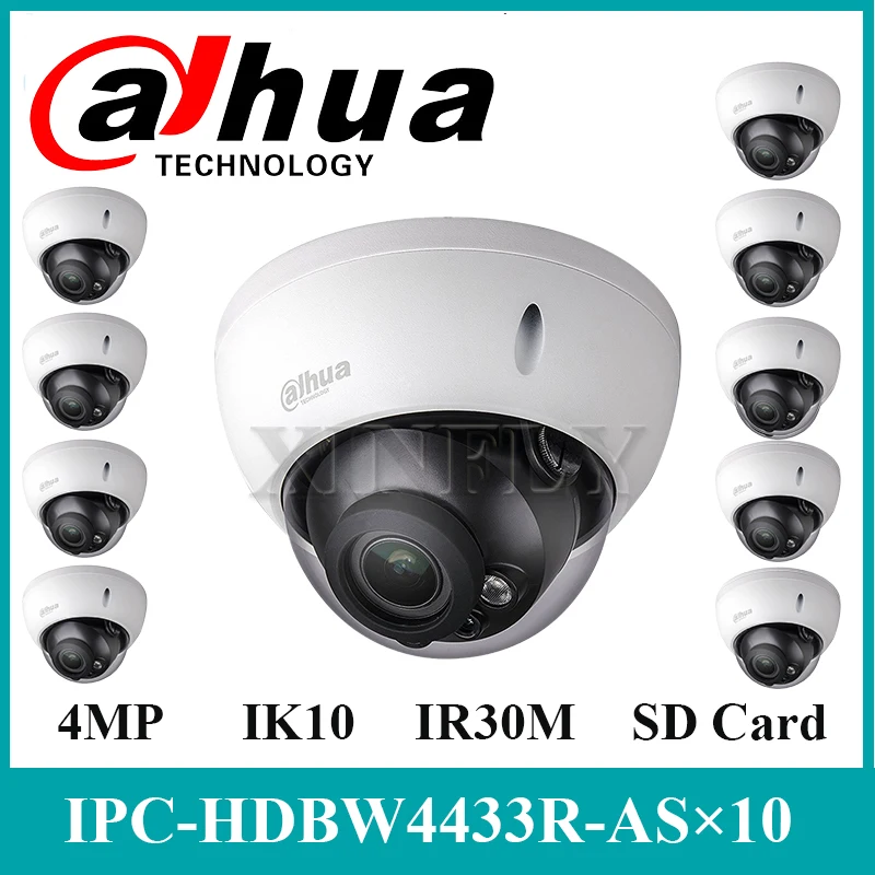 10 шт./лот Dahua IPC-HDBW4433R-AS 4MP IP видеокамера POE CCTV IK10 IP67 аудио и сигнализации заменить