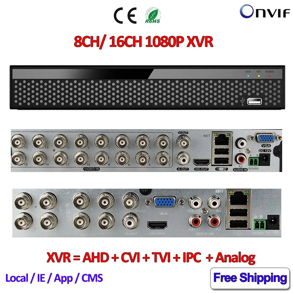 8 канальный DVR 1080 P Гибридный XVR 16ch для AHD H CVI TVI Камера P2P IP рекордер ONVIF сети CVR мини NVR