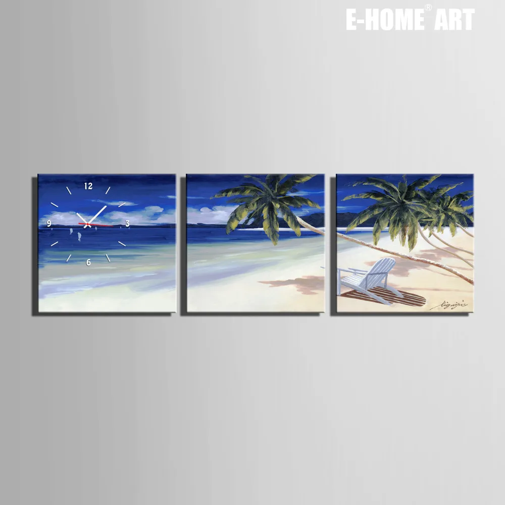 

Free Shipping E-HOME Beach Scenery Clock in Canvas 3pcs wall clock