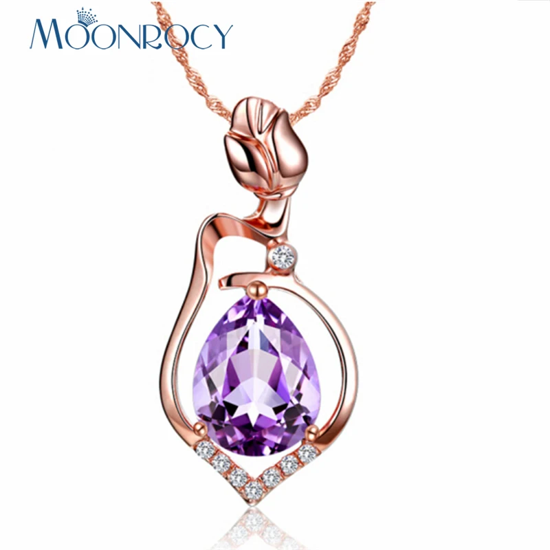 MOONROCY розовый золотистый/серебристый фианит CZ ожерелье с фиолетовыми стразами