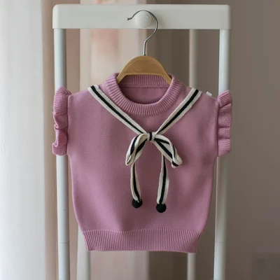 

Autumn Kids Clothes Ruffle Girls Knitted Vest Bow Tie Patchwork Baby Girl Sweaters School Children Waistcoat For Kids Girls Coat
