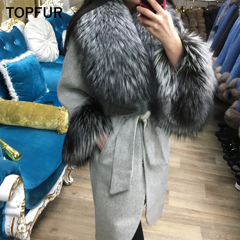 Женское пальто из натурального меха TOPFUR роскошное шерстяное теплое с толстым