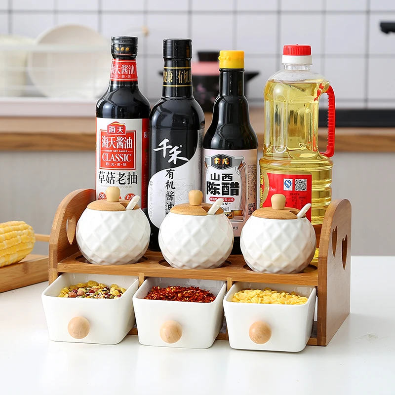 Kitchen Household ceramic seasoning storage rack set glass bottled salt tank jars container juul holder | Дом и сад