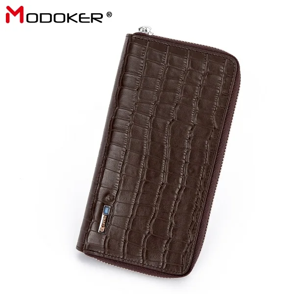 Modoker длинный Умный кошелек Мужская сумка из крокодиловой кожи роскошный мужской кожаный мужской деловой бумажник Сумка-клатч на замке кошелек - Цвет: brown with charger