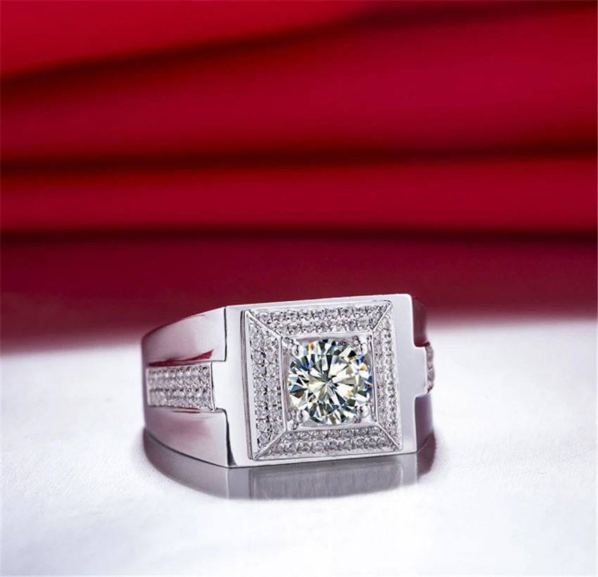 Огромное 1CTW 6 5 мм G-H Moissanite мужское кольцо Тест Положительный 925 пробы Серебряное 100