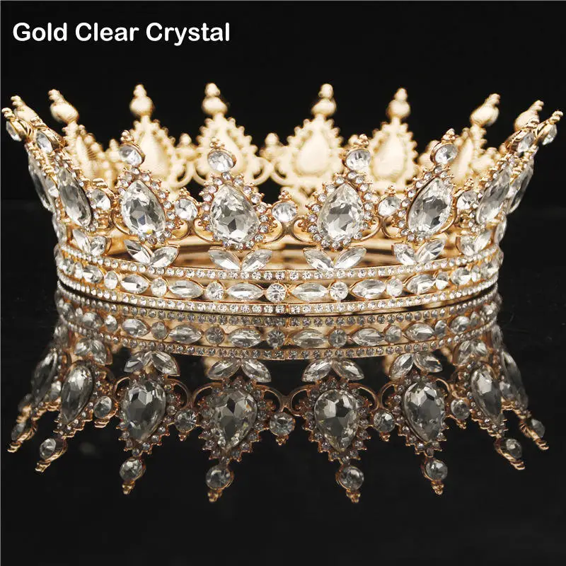 Gold White Круглая Корона невесты диадема женский головной убор королевская Королева Король диадемы и короны выпускного вечера Пышные свадебные украшения для волос аксессуары - Окраска металла: Gold White