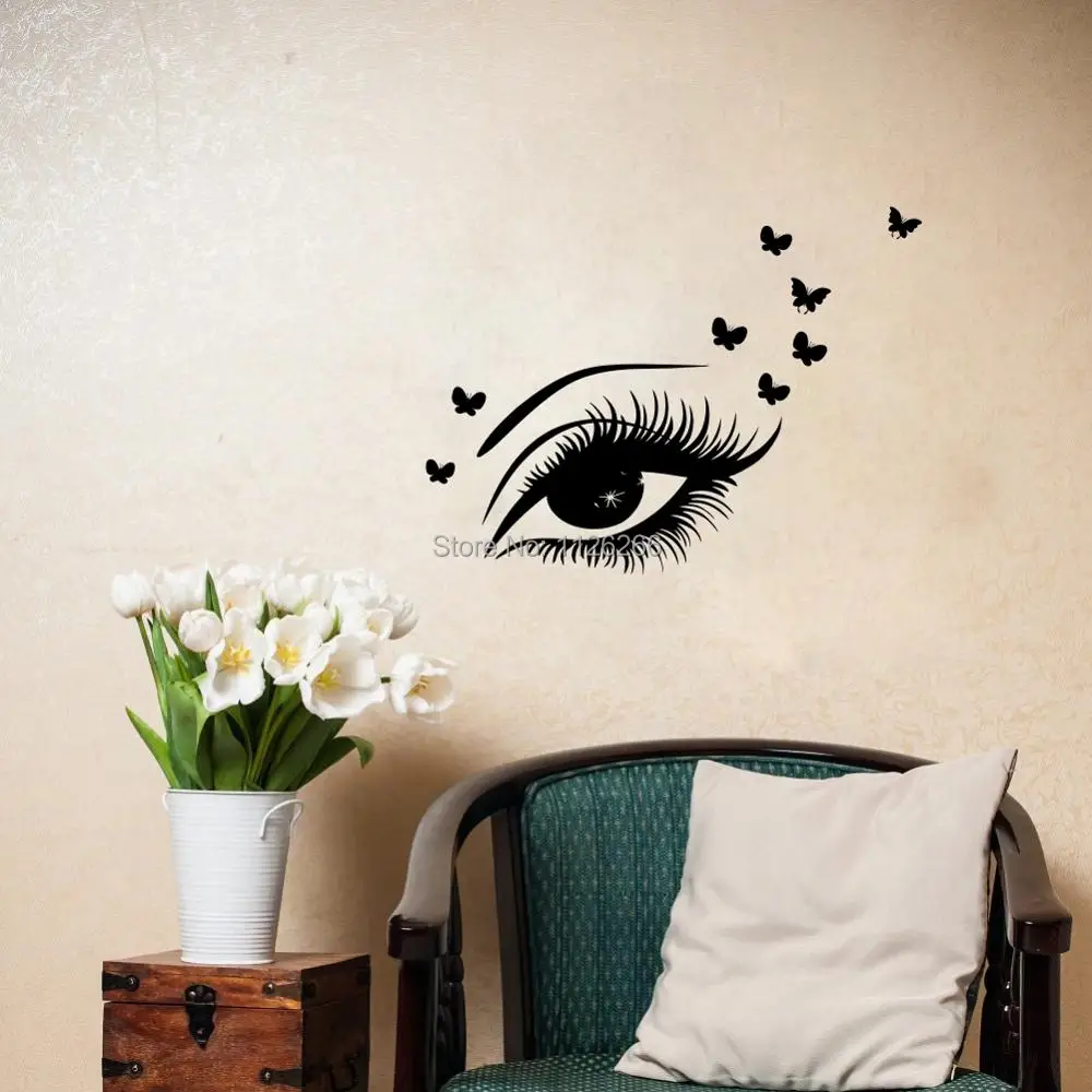 

Beautiful Eyes and Butterflies Wall Sticker Bedroom Sofa Decoration Wall Art Home Decor Multiple Colors Available