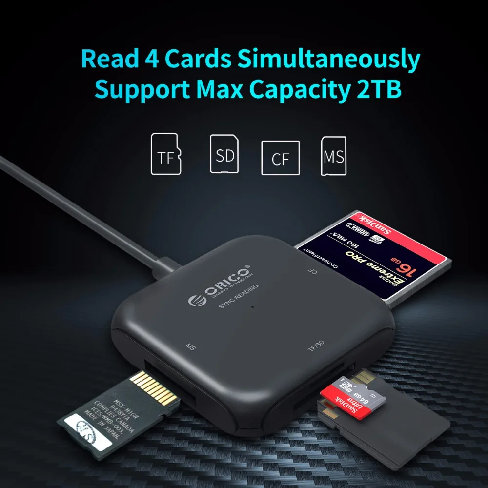 ORICO 4 в 1 USB 3,0 смарт-кард-ридер флэш мульти-карт памяти для TF/SD/MS/CF 4 карты одновременно чтения и записи-CRS31A