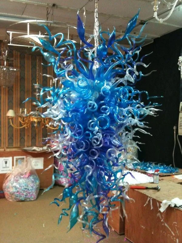 

Hot Sale Popular Blue Chandelier Long Shape Style Hand Blown Glass American Style Chandelier