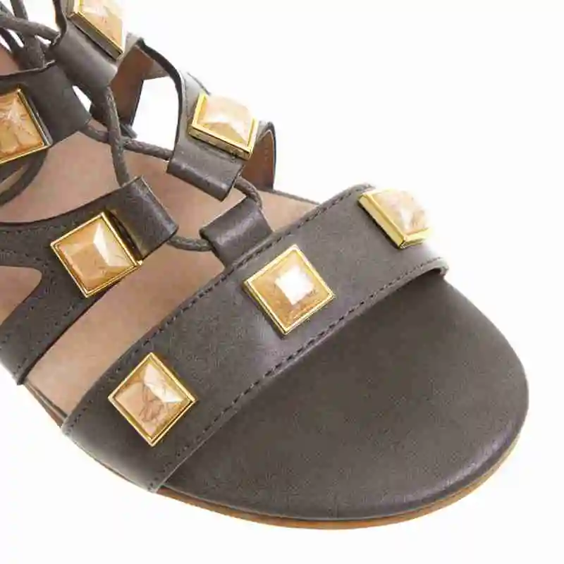 FAMSO 2019 New Women Sandals Black Brown gray Cross-Strap Lace-up Flats Heels Summer Rivets Lady Casual Shoes | Обувь