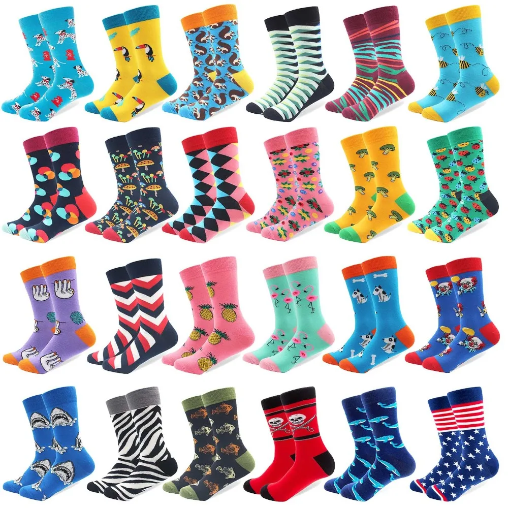 1 Pair Men's Long Colorful Socks Combed Cotton High Quality Funny Art