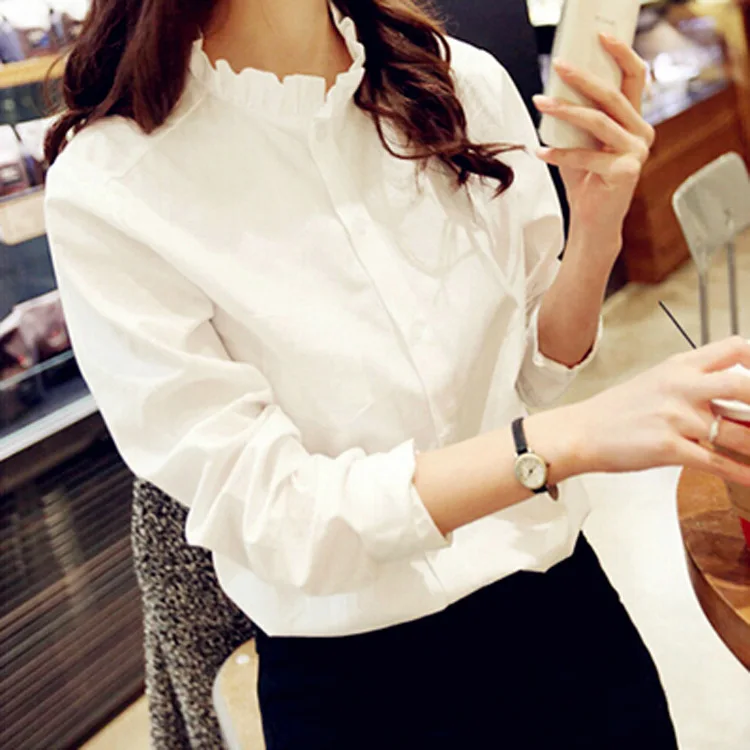 

2017 New Women Casual Basic Summer Autumn Blouse Top Shirt Elegant White OL Work Wear blusas Full Sleeve Large Size