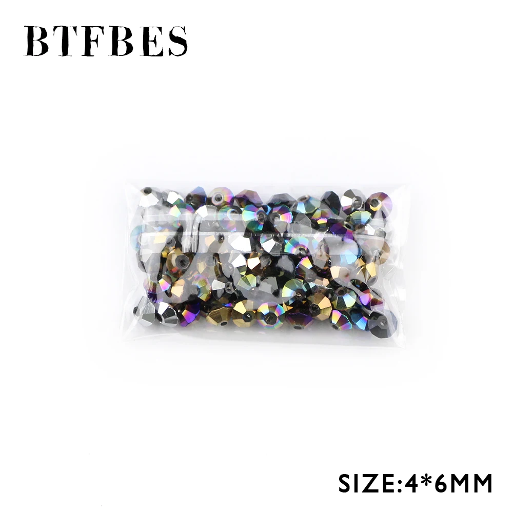 

BTFBES UFO Spacecraft shape Austrian Crystal Beads 4*6MM 100pcs Plating AB Color Double Bicone Loose Bead For Jewelry Making DIY