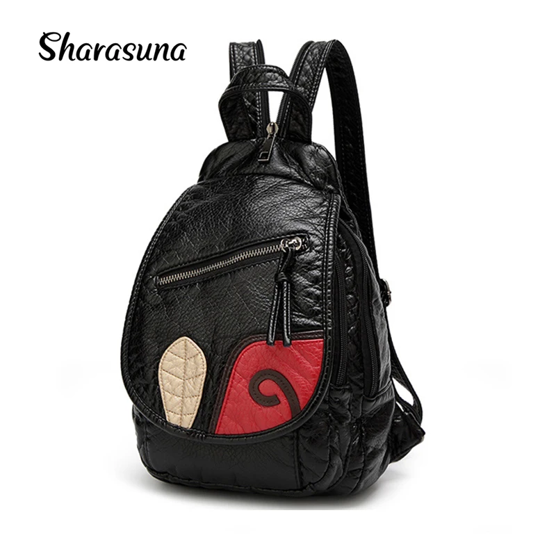 Новинка 2018 модные женские рюкзаки черные сумки из мягкой потертой искусственной